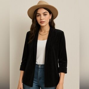 NWT Anne Klein Black Metallic Open Front Velvet Blazer  S